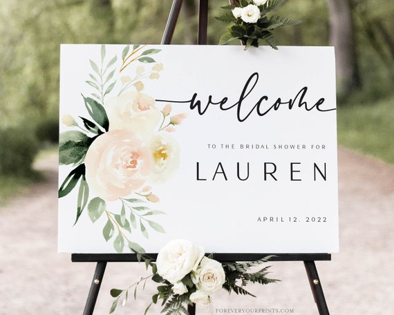 Welcome bridal shower sign printable bridal shower decorations floral bridal shower welcome sign pink bridal shower signs greenery BrS13