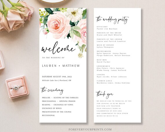 Wedding Program Template, Order Of Service, Instant Download Il_570xn