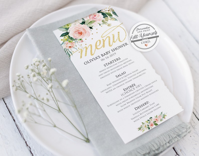 Floral Menu Card Template Editable Menu Card Instant Etsy