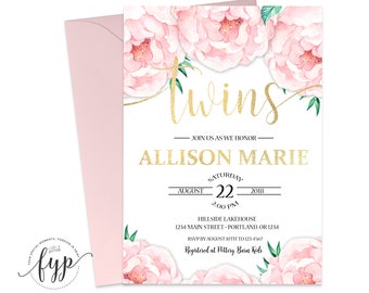 Twin Baby Shower Invitation - Boho Baby Shower Invite - Girl Baby Shower - Baby Girl Invitation - Floral Baby Shower - Twins Invitation