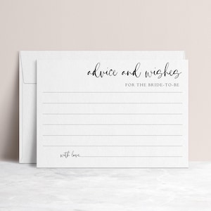 Plantilla de tarjeta de consejos para despedida de soltera / Consejos imprimibles para la futura novia / Actividad minimalista para despedida de soltera
