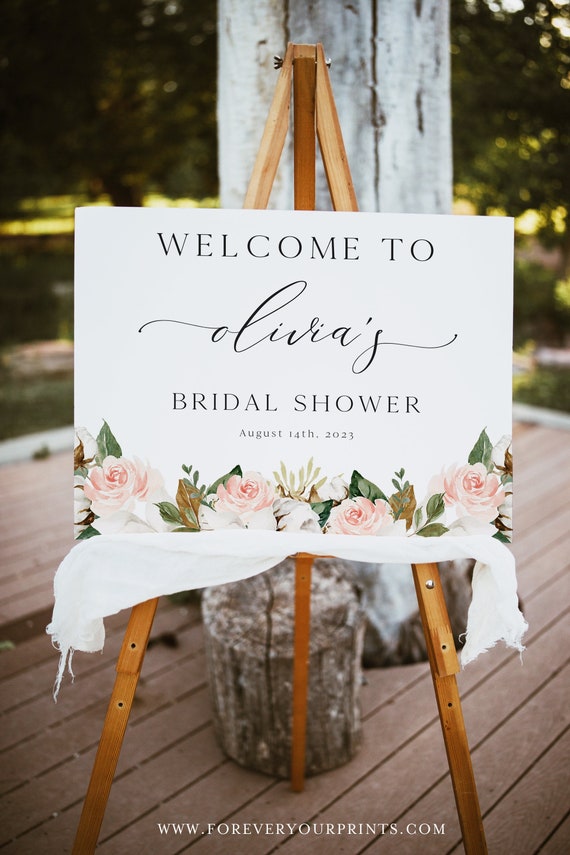 Bridal Shower Welcome Sign Template, Floral Wedding Shower Poster, Bridal Decor, Digital Download Il_570xn