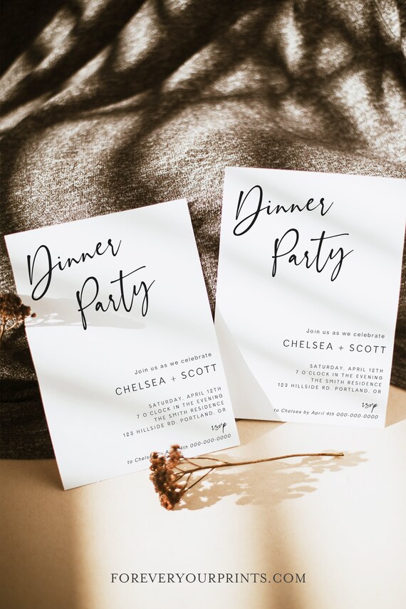 Modern Dinner Party Invitation, Rehearsal Dinner Invite, Let's Eat, Birthday Dinner Evite