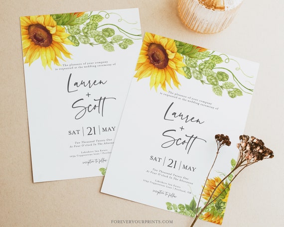 Sunflower Wedding Invitation Printable, Country Wedding Invite, Digital Download Il_570xn