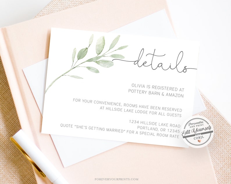 Details Card Template, Editable Registry Card, TRY BEFORE You BUY, Instant Download image 1