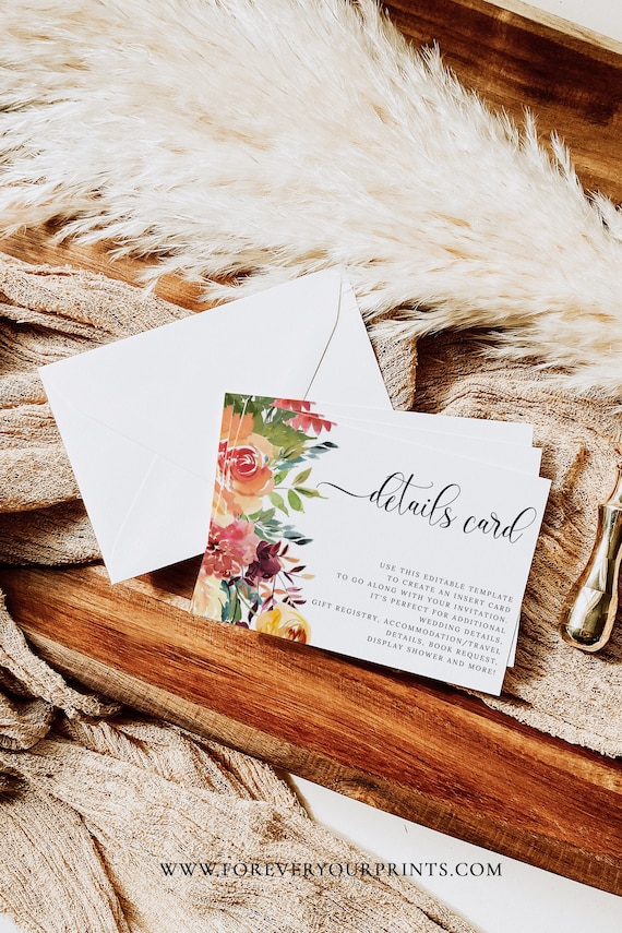 Enclosure Card Template, Modern Details Card, Enclosure Cards for Invitations, Invitation Insert Card, Fall or Autumn Il_570xn