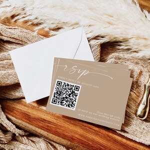 QR Code Rsvp Cards, Online Reply Card Template, Modern Minimalist, Boho, 100% Editable Text, Diy, Digital Download, Corjl image 2