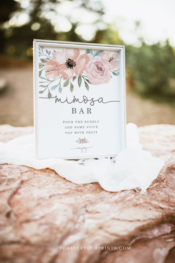 Bridal Brunch Bar Sign Template, Bridal Shower Mimosa Bar Sign Printable, Modern Floral Greenery, Digital Download Il_570xn