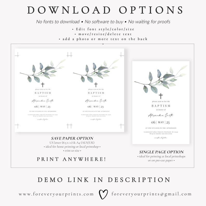 Baptism Invitation Template, Christening Invites, Minimalist Baptism, TRY BEFORE You BUY, Editable Instant Download image 7