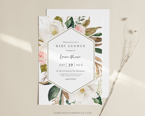 Floral Baby Shower Invitation Girl, Baby Girl Shower Invite, Digital Download, Includes Complimentary Thank You Card Il_570xn