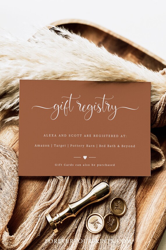 Wedding Registry Card Template, Boho Gift Registry Card, Minimalist Wedding, Terracotta, Fully Editable, INSTANT Download Il_570xn