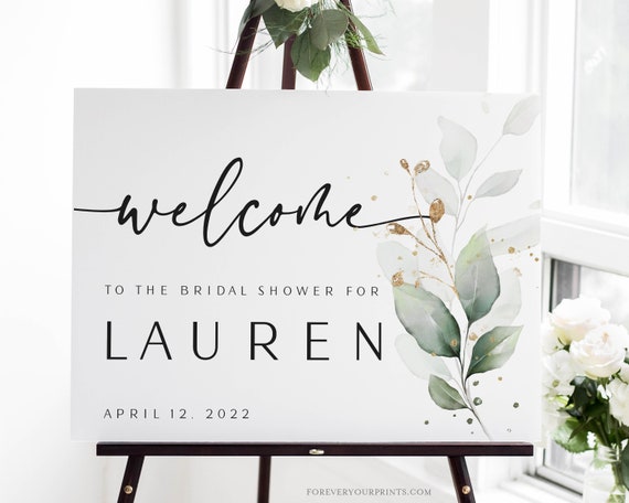 Bridal Shower Welcome Sign Template, Greenery Wedding Welcome Sign, Digital Download Il_570xn