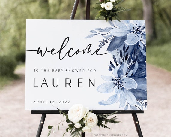 Baby Shower Welcome Sign Boy, Baby Shower Decor, Floral, Modern, Editable Template, Digital Download Il_570xn