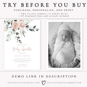 Baby Sprinkle Invitation Girl, Baby Sprinkle Invite Template, TRY BEFORE You BUY, Edit Yourself, Instant Download image 3