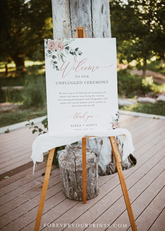 Unplugged Ceremony Sign, Wedding Welcome Sign, Editable and Printable, Digital Download Il_570xn