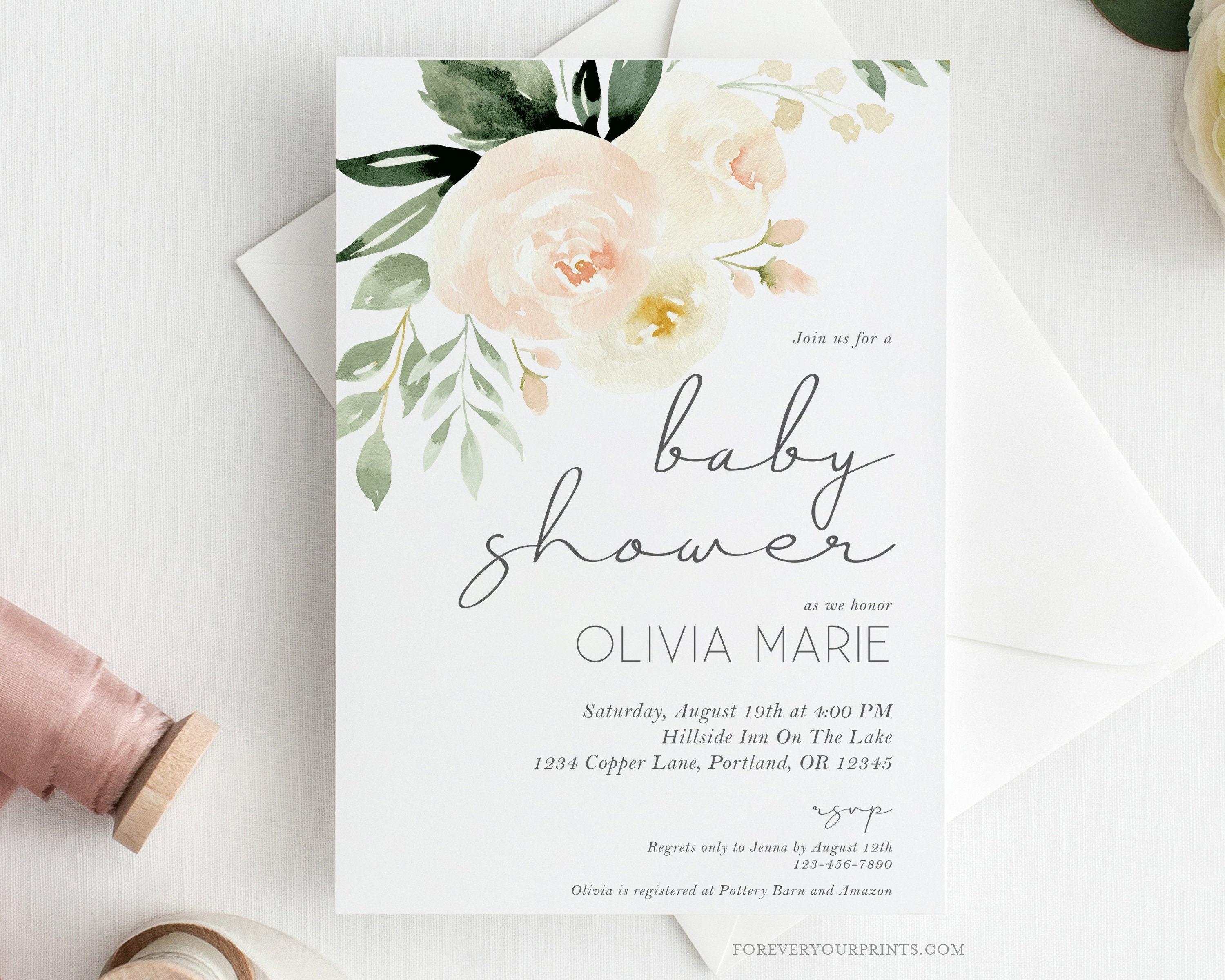 Baby Girl Shower Invitation Template 100% Editable Text image pic