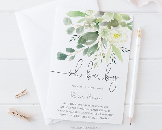 Botanical Baby Shower Invitation Template, TRY BEFORE You BUY, Gender Neutral Baby Shower Invite, Instant Download Il_570xn