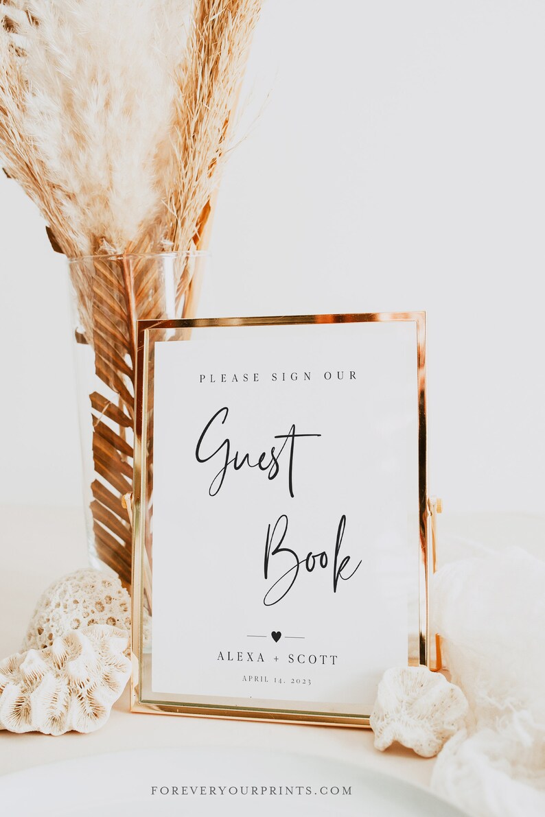 Please Sign Our Guestbook Sign Printable, Wedding Guestbook Sign Instant Download, Modern Minimalist Wedding Signage DIY image 7