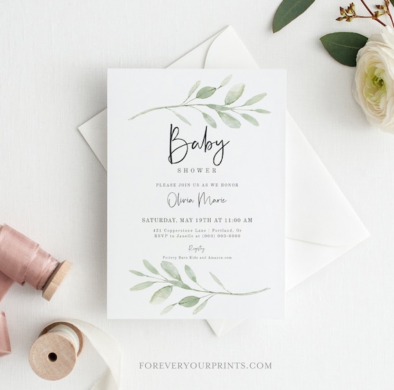 Greenery Baby Shower Invitation Template, Gender Neutral Baby Shower Invite | Editable Instant Download Il_570xn