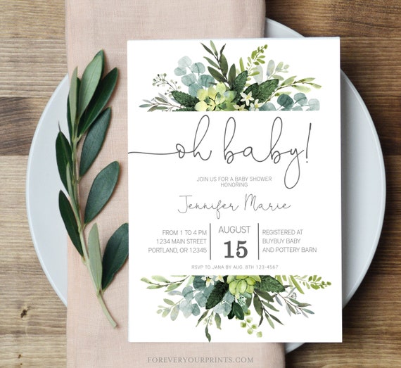 Greenery Baby Shower Invitation Template Eucalyptus Baby Etsy