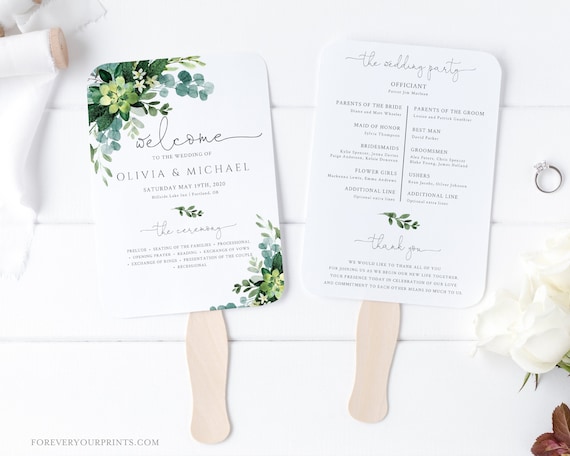Wedding Program Fan Template Greenery Wedding 100 Editable