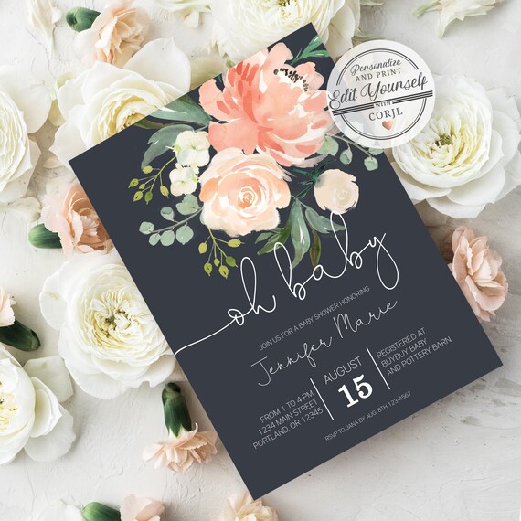 Nice Free Printable Boho Chic Flower Baby Shower Invitation