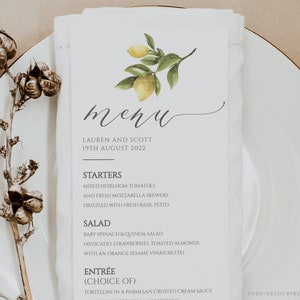 Wedding Menu Template, Wedding Table Decor, Lemon Wedding, Dinner Menu, Digital Download image 2