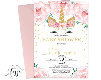Unicorn Baby Shower Invitation - Baby Shower Invitation Girl - Girl Baby Shower Invite - Baby Girl Invitation - Confetti Baby - Floral Baby