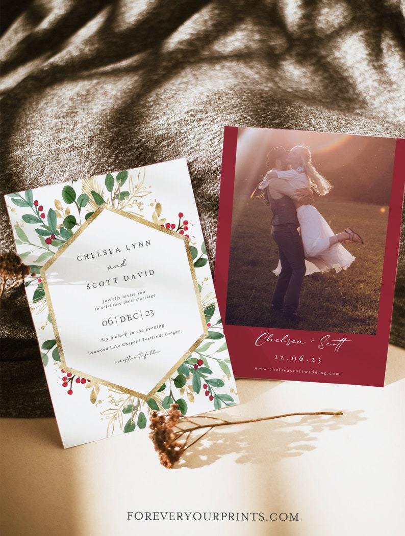 Winter Wedding Invitation Template, Wedding Announcement, Printa Winter Wedding Invitation Template, Wedding Announcement, Printa