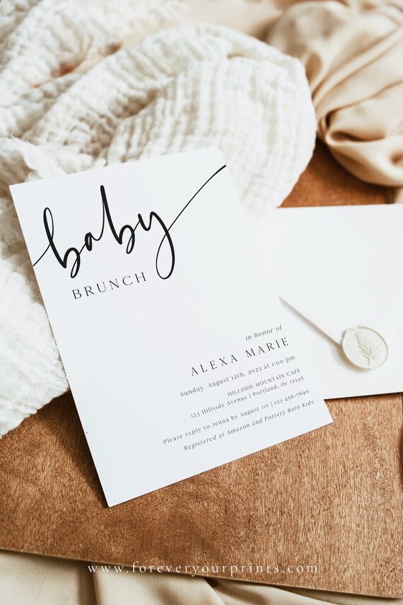 Baby Brunch Invitation, Minimalist Baby Shower Invite, Editable Template, Digital Download Il_570xn