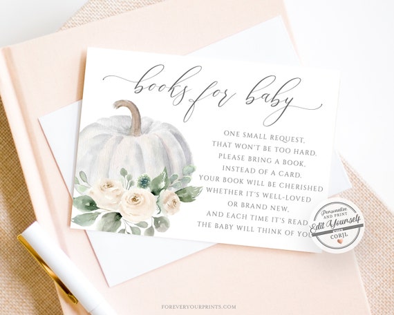 Fall Book Request Card Floral Books For the Baby, Pumpkin Baby Shower | Editable Instant Download Il_570xn