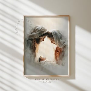 Jesus Is Born Nativity Scene Christian Art Digital Joseph Virgen Mary And Savior Birth Printable Painting Bible Verse Wall Decor 31