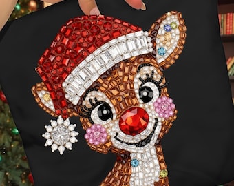 Reno con diamantes de imitación (Png), Navidad brillante (Png), Reno con diamantes de imitación brillantes (Png), Camisa de reno con joyas, Feliz Navidad (Png), Descarga digital