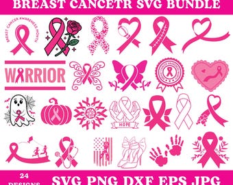 Breast Cancer Awareness SVG PNG Bundle, Awareness Ribbon SVG, Pink Ribbon Svg, Cancer Ribbon Svg, Fight Cancer Svg, Cancer Football Svg