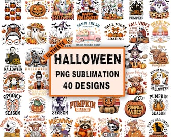 40+ Halloween Sublimation Png Bundle, Spooky season png, horror png, retro halloween png, Fall Pumpkin Png, Sublimation designs