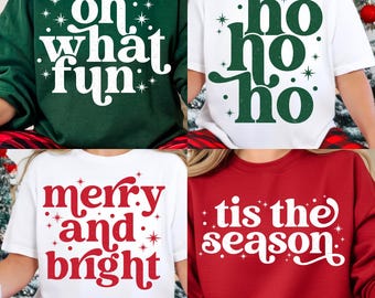 Retro Christmas Svg Png Bundle, Preppy Christmas Png Svg, Merry and Bright Svg, Festive Holiday Quotes Svgs, Oh What Fun Svg for Cricut
