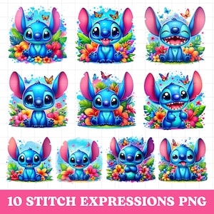 10 Stitch Watercolor Png designs Bundle, Cute Stitch Png, Clipart Images, Stitch Floral Png, High Resolution PNG, Instant Digital Download