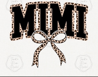 Mimi Leopard Bow Png, Coquette Bow Mimi Png, Mimi con stampa leopardata Png, Design maglietta della nonna, Mimi universitario Png, Design maglietta per la festa della mamma Png