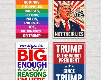 Anti-Trump Protest Signs Bundle: No Kings Printable, Resist, Defend Democracy Art (Digital Download)