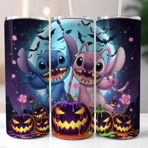 Halloween Stitch And Angel 20oz Tumbler Wrap Png - Stitch Halloween Png - Spooky Season Png - Skinny Tumbler Png - Digital Download File