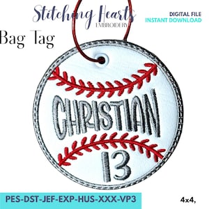 Baseball Bag Tag ITH Embroidery Design| Digital Design for Machine Embroidery