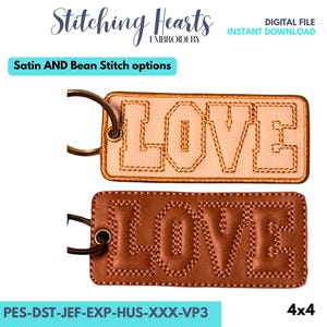 ITH Bag Tag, Key Fob Embroidery Design, Love Bean Stitch Tag
