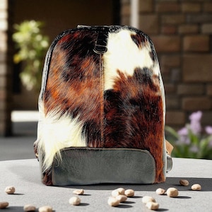 COWHIDE LEATHER BACKPACK Bag Brindle, School Bag, Travel Bag, Diaper Bags, Christmas gift for her, Mom, Sister, Thanksgiving Gifts