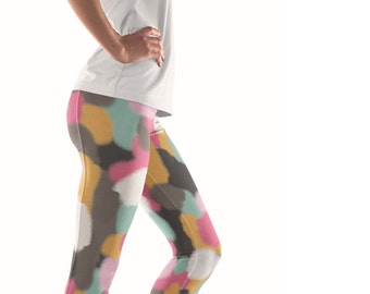 No Mud No Lotus Artist Leggings // ethical bold stylish yoga pants designer leggings and capris in abstract painted patterns by lisa barbero