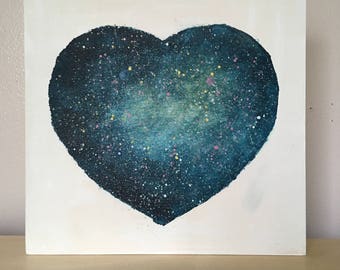 Uncharted 2.6 // Original Acrylic Painting on Wood, One of a Kind, Heart Shaped, Science Lovers, Space, Stars, Universe, Cosmos, Astronomy