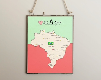 I Love You in Brazil // Printable Download, Digital Print, Travel Nursery Art, Map, Chart, Children Decor, Romantic Poster, Digital, Giclee