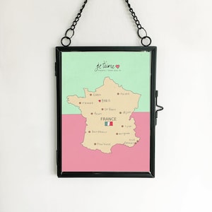 I Love You in France // French Map, Printable Download Poster, Modern Baby Girl Pink Nursery Decor, European Travel Theme, Digital Print image 1