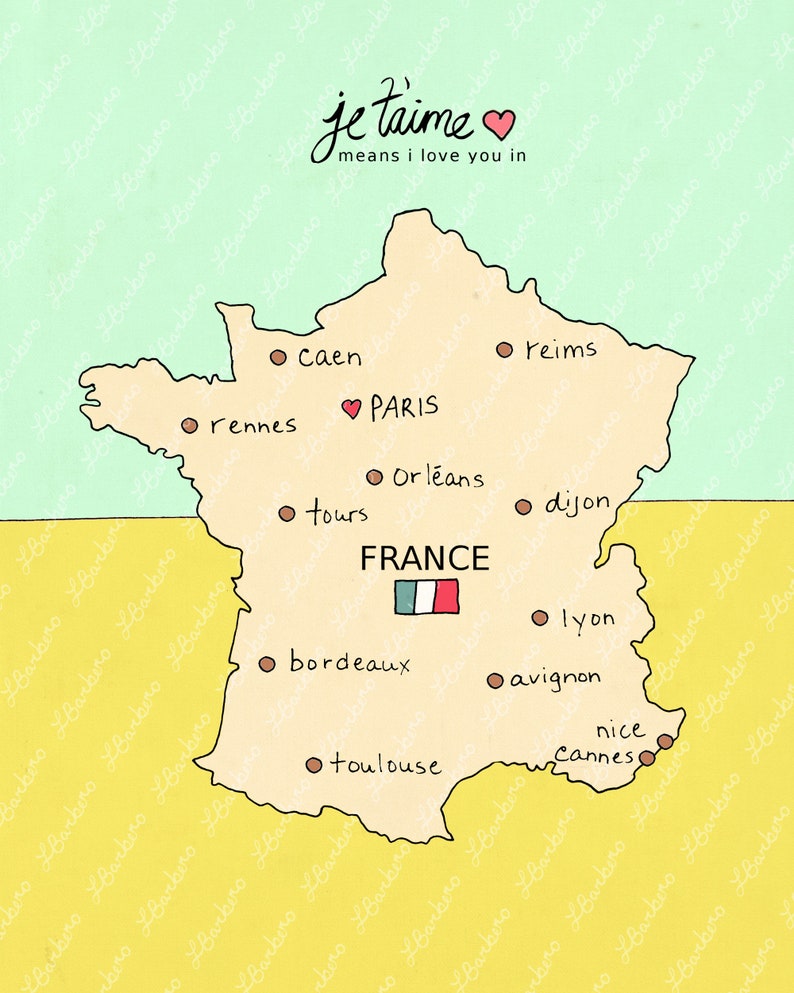 I Love You in France // French Map, Printable Download Poster, Modern Baby Girl Pink Nursery Decor, European Travel Theme, Digital Print image 4
