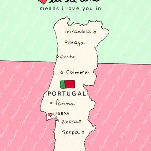 I Love You in Portugal Druckbare Kunst Poster, Portugiesische Karte, Moderne Baby Kinderzimmer Dekor, Europäische Karte, Reise Thema, Digital Bild 5