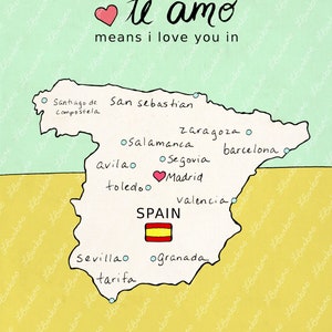 I Love You in Spain // Printable Download Print, Spanish Map, Art Poster, Travel Theme, Poster Print, Nursery Art, Spanish, Country Maps image 2